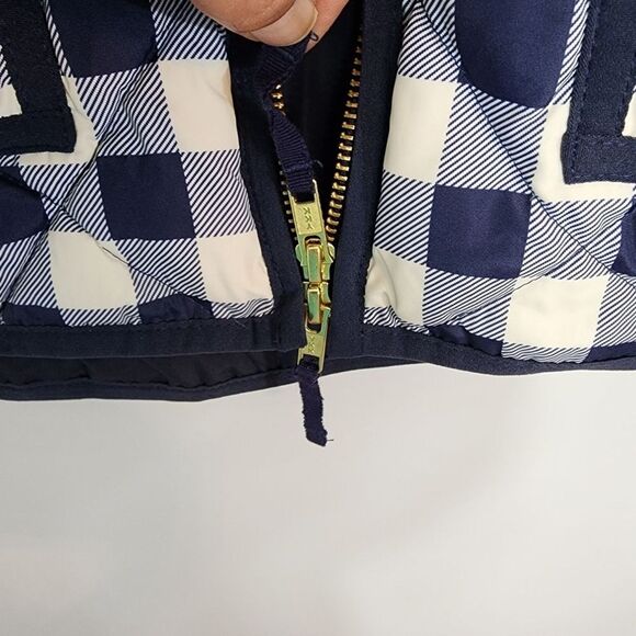 NWT J Crew Gingham Blue White Check Full Zip Puffer Down Vest Quilted SZ Medium - Picture 7 of 9